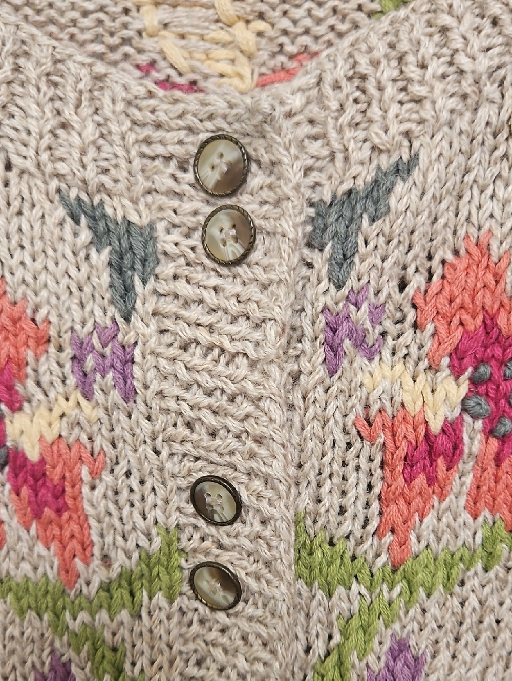 L.L. Bean Vintage Ramie Cardigan Sweater Women Size Med Floral Button Up Grandma - Picture 6 of 8
